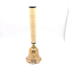 Vintage Scalloped Brass Lucite Cream Black Bell Gold Tone Dinner Shelf Decor