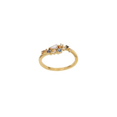 Bague femme Plaquée or ornée d'oxydes de zirconium teinté bleu clair