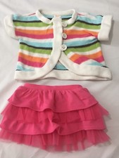 Gymboree Growing Flowers Pink Tiered Skirt Striped Sweater Vest Set Outfit 6 12