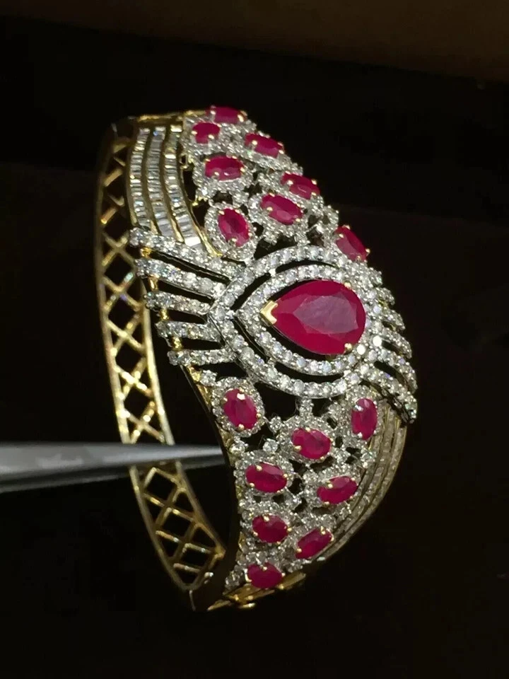 Pear Cut Lab Created Ruby  Party Bracelet 14k Yellow Gold Finish 5.00 Ct - Image 2 of 2