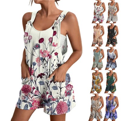 UK Damen Print ärmellos Jumpsuit Sommer Strampler Playsuits Latzhose Übergröße