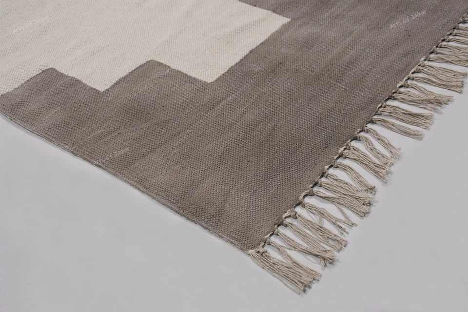 Cotton Area Rug, Handmade Geometric Cotton Dhurries, Indian Cotton Runner Rug - Image 3 of 4