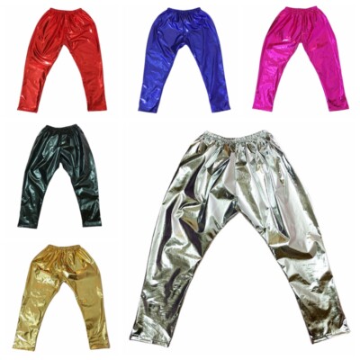 Kids Boys Shiny Metallic Low Crotch Harem Style Pants Elastic Waist Trousers