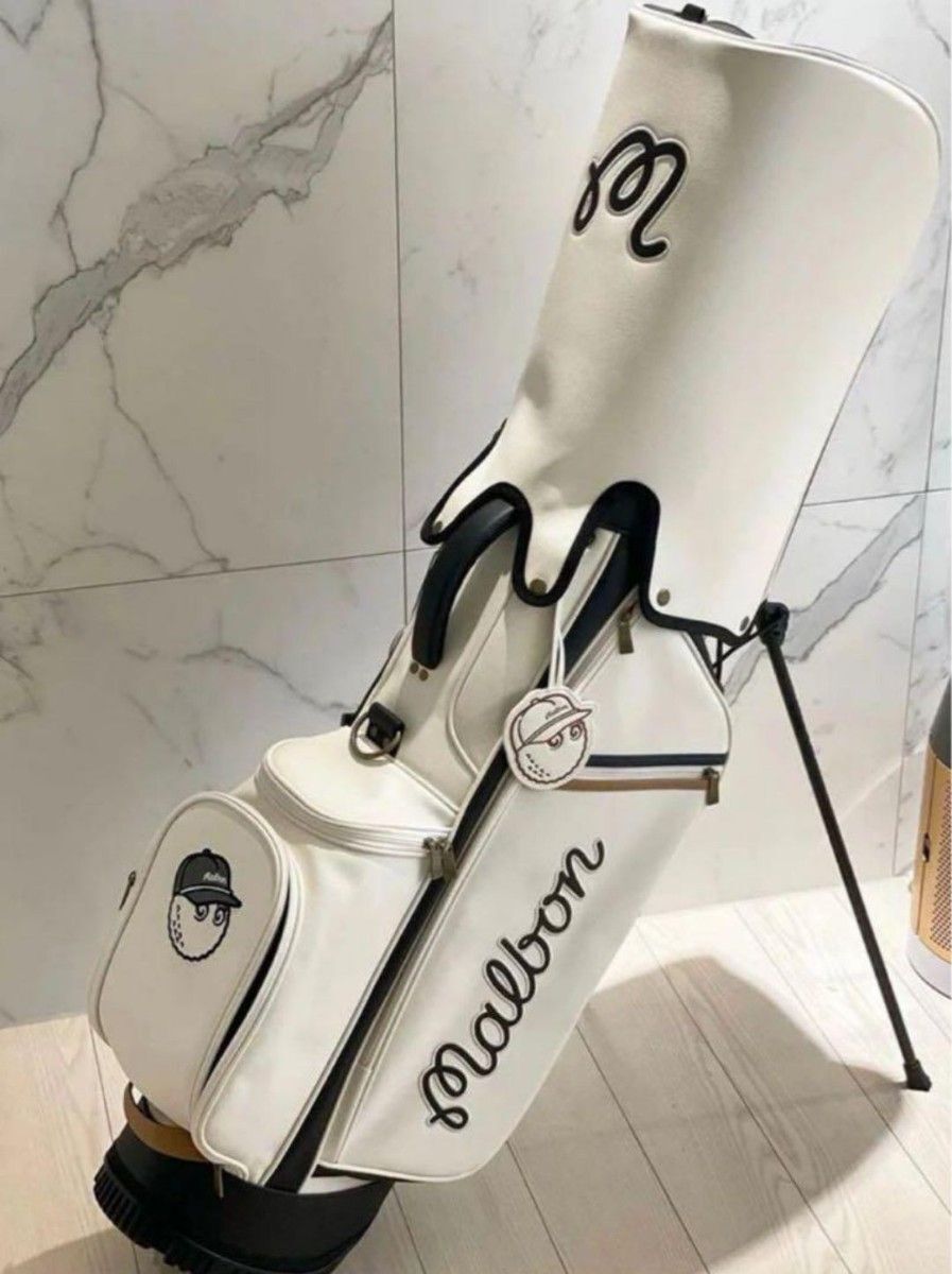 Malbon Golf Caddie Bag color White artificial leather jp with hood