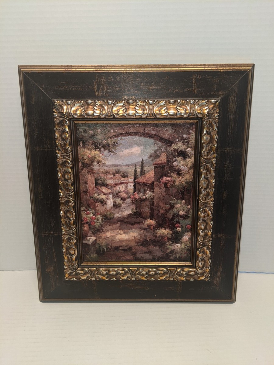 Authentic Visser Enterprises Tuscan Scene Oil Painting In Wood