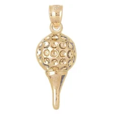 New 14k Yellow Gold Golf Ball on Tee Pendant