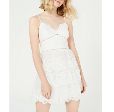 Teeze Me Junior Womens 3/4 White Sleeveless Tiered Lace Fit Flare Dress NWT  | eBay