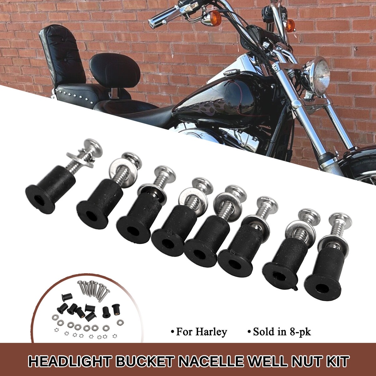 ミドルスクール　ランドスティル　フルフォイル　パーツ 8pcs Motorcycle Headlight Bucket Nacelle Well Nut Screws Bolt Kit