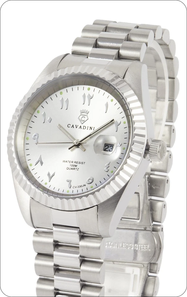 CAVADINI Herrenuhr CV-330JN Datum Edelstahl Indisch-Arabische Zahlen silber - Bild 3 von 4
