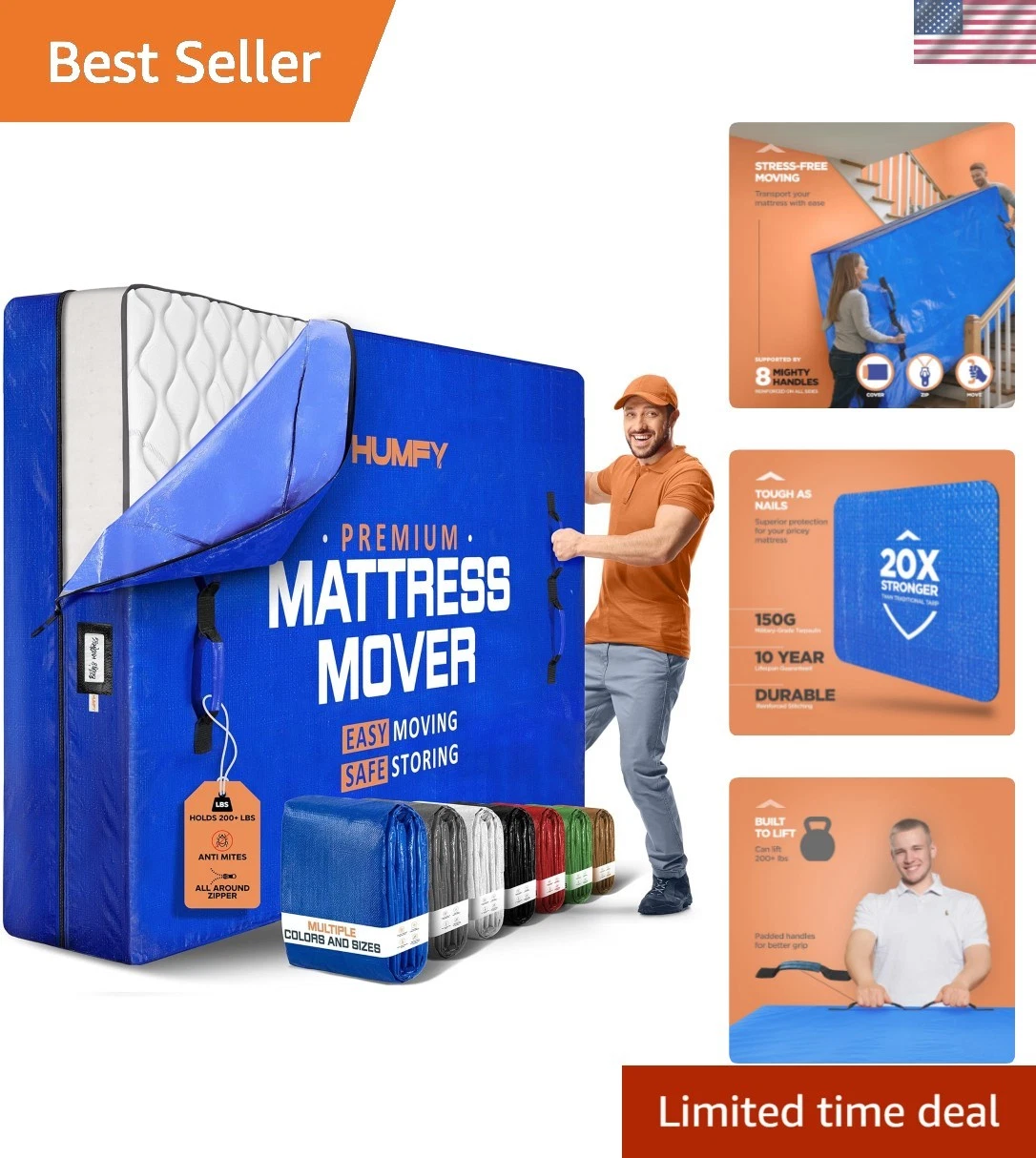 Mattress Bags For Moving With 8 Handles – Queen Mattress Moving Bag – Tear-Pr...