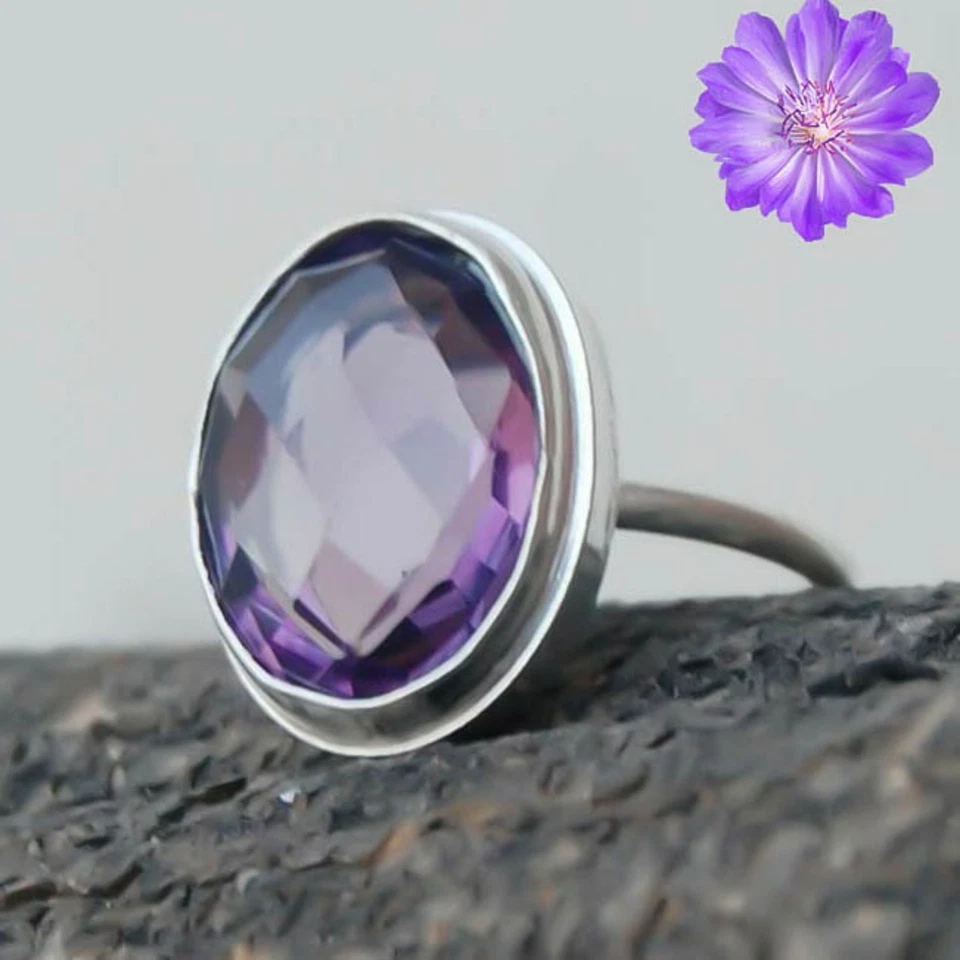 Amethyst Gemstone 925 Sterling Silver Ring Handmade Jewelry Ring For Gift - Image 2 of 2