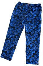 IC CONNIE K black and blue floral jscquard Pants Size L Bin-O