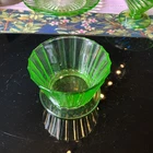 Vintage Ribbed Green Uranium Depression Glass Sherbet Bowl Dessert Cup
