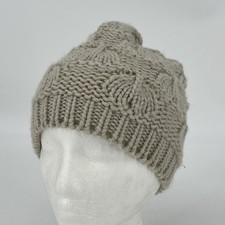 Cable Knit Beanie Hat - Beige Winter Acrylic Fisherman Cap EUC