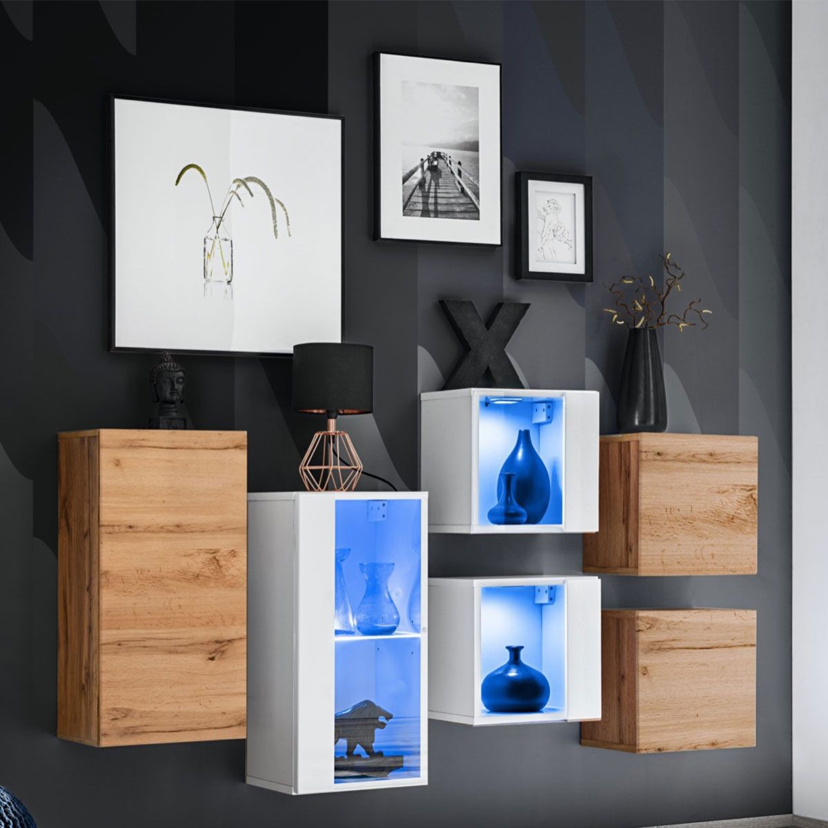 Meuble mural Switch SBIV 320cm robuste en chêne naturel et blanc premium
