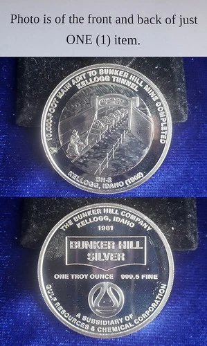 1981 Bunker Hill Kellogg Tunnel 1 Troy Oz 999 Fine Silver Round