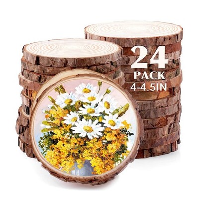 24 Pcs Unfinished Natural Wood Slices for Crafts.4-4.5 Inch Wood Rounds for C...