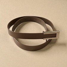 Genuine Leather Brown Belt Gold Tone Rectangular Buckle 33  