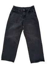 Women  s Baggy Wide Leg High Waist Jeans Size XS Black Inseam 28  