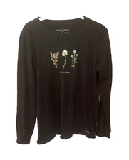 Life Is Good Women's L Black Tee Floral Detail Patch Graphics Do What You Love