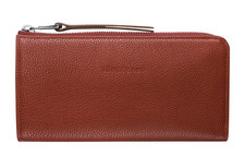 Longchamp Le Foulonne Quarter Zip Around Leather Wallet NIB Gift BOX CHESTNUT