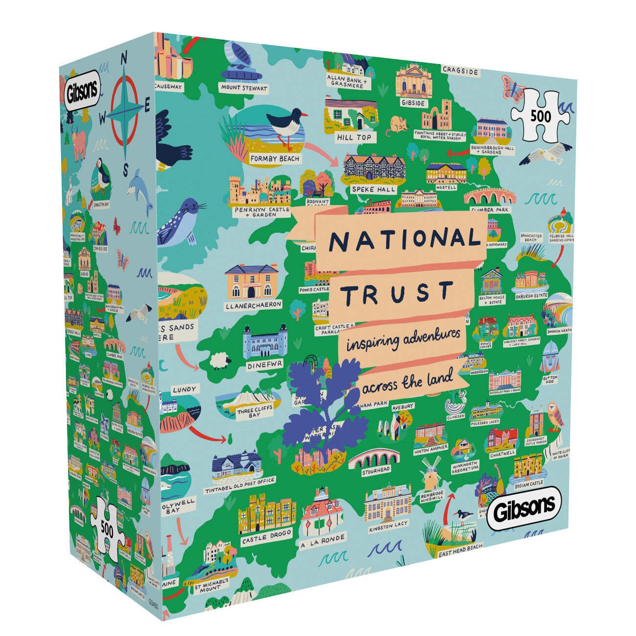 Gibsons National Trust Across the Land 500 Piece Jigsaw Puzzle for Adults – Map