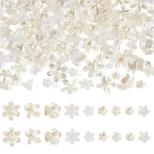 270 Pcs Imitation Pearl Flower Beads White Floral Bead Caps Acrylic Flower Pe...
