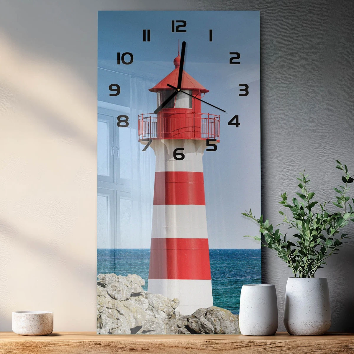 Reloj de Pared Rectangular Vertical de Cristal Templado Silencioso Faro 30x60 cm