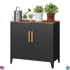 30" H Black Outdoor Storage Cabinet - 2-Door Metal Sideboard, Adjustable Shelf