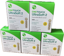 One Touch UltraSoft 2 Lancets Fine 30 Gauge 100 Per Box 500 Total  Exp 01/2029