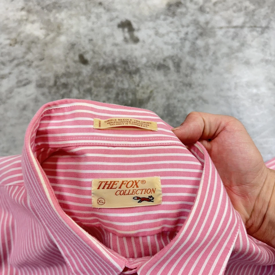 Camisa De Colección The Fox Collection Para Hombre XL Rosa Blanco Rayas Manga Corta Años 80 Foto 2 de 4