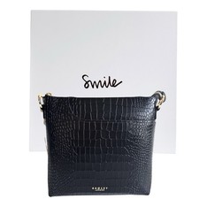 Image of RADLEY Bag Black Leather Medium Handbag Crossbody - Pockets 2.0 Faux Croc -Boxed