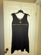 VTG  70s Modelle Little Black Dress 100% Wool Gold Piping Flower Brooch 42 US 10