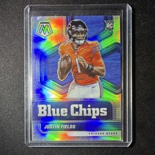 2021 Panini Mosaic Blue Chips Justin Fields #4 Rookie Silver Prizm Chicago Bears
