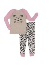 NWT Toddler Girls Pink Cheetah Cat Print Long Sleeve Pajama 2 Piece Set 2T