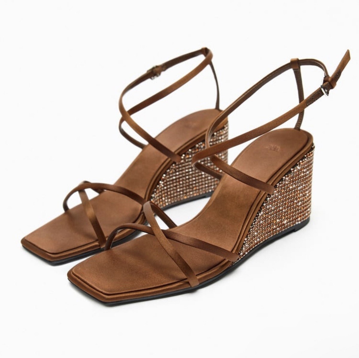 Zara Wedge Sandals Crystal Detail Size US 9 Squared toe