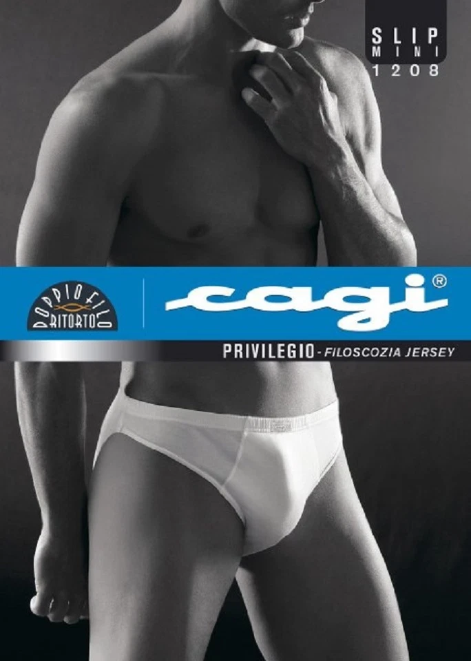 6 MINI SLIP MUTANDA UOMO CAGI ART 1208 100% FILO DI SCOZIA BIANCO TG 4 5 6 7