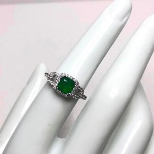 1592 Sterling silver 925 princess cut faux emerald halo CZ ring sz 6 2.1 grams