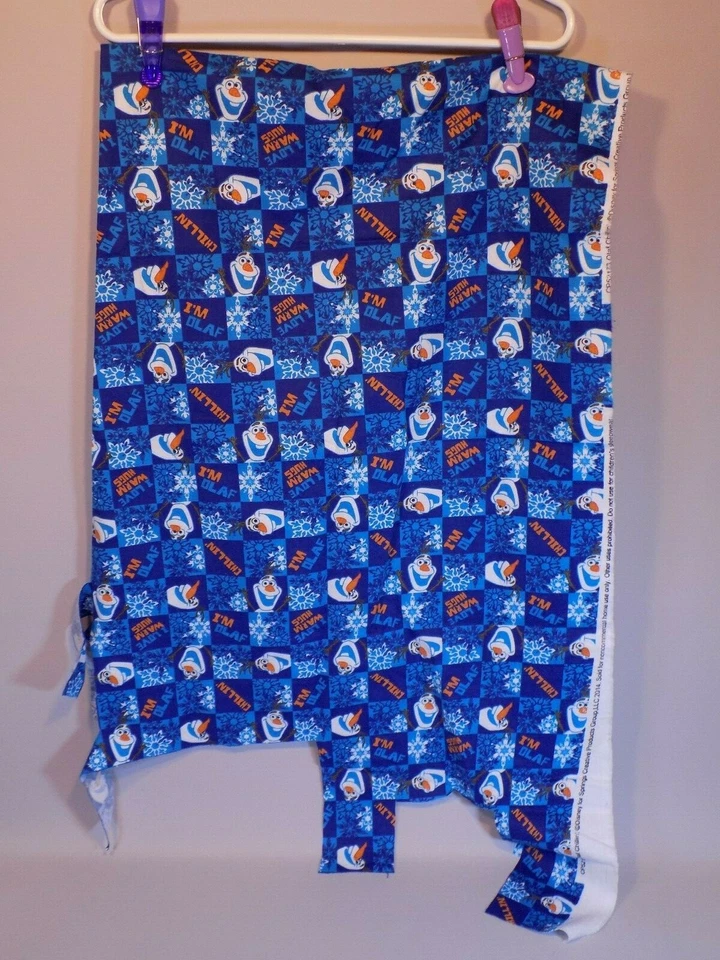 Disney Frozen I'm Olaf Blue Warm Hug Remnant Fabric Vintage 39x21" Lot Snowflake - Image 3 of 3