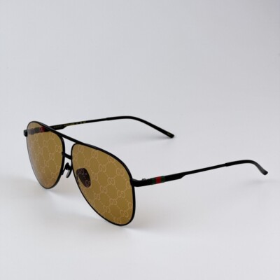 BRAND NEW Gucci GG1677S 005 Black Yellow Mirror Logo Pilot Unisex Sunglasses s-l400.jpg main image 3