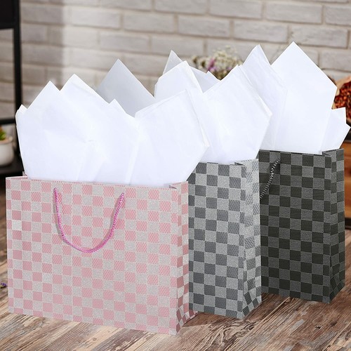 Medium Glitter Checkerboard Design Gift Wrap Bags,Holiday, Birthday,Wedding,3pcs - Picture 2 of 6