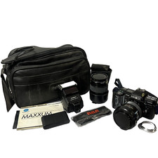 Minolta 7000 Maxxum Camera 55m w/ Lenses Flash Carrying Case Manual Not Tested