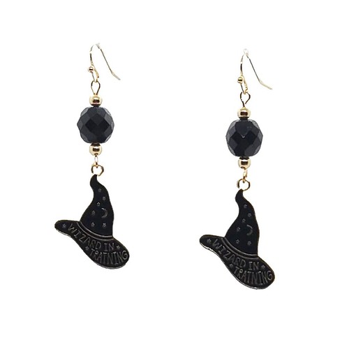 A537-VINTAGE PIERCED EARRINGS~GOLD TONE/BLACK CENTERS~3/4