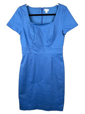 J. Crew Tailored Sheath Dress Womens 6 Seacoast Blue Short Sleeve Cotton Stretch