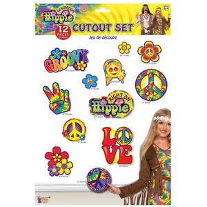 Pack Of 12 Cutout Hippie Decorations 60s Party Set Decoration