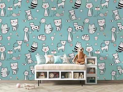 3D Cartoon Cat Seamless Wallpaper Wall Mural Removable Self-adhesive 126