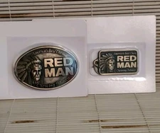 1988 Vintage Redman Chewing Tobacco Belt Buckle Key Chain Pinkerton Tobacco Co 