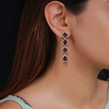 Garnet Dangle Earrings Sterling Silver Natural Gemstone Fine Jewelry Wife Gift