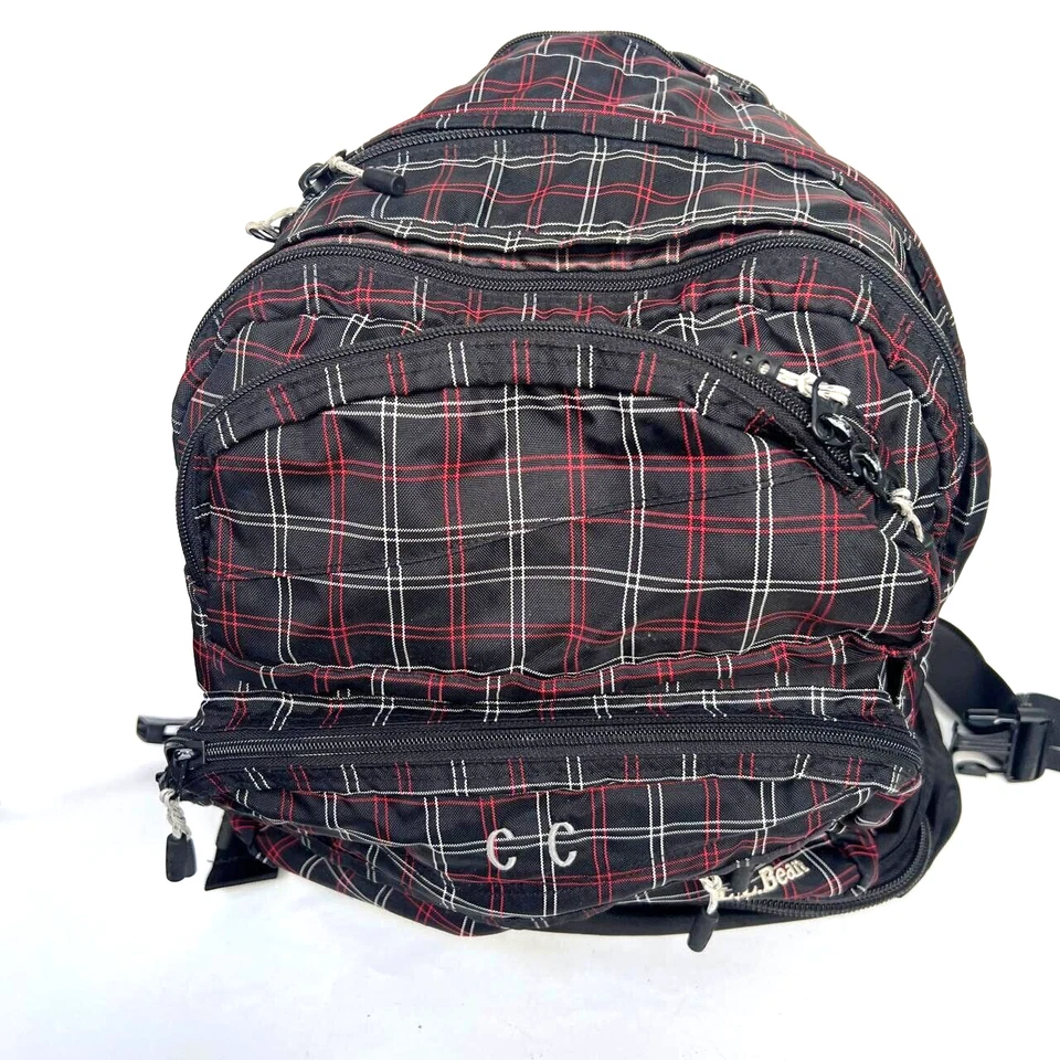 L.L.Bean Super Deluxe Paquete de Libros Mochila a Cuadros Negro Rojo Gran Capacidad 42L! Foto 3 de 4