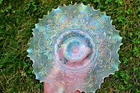 ANTIQUE DUGAN FANCIFUL CARNIVAL GLASS RUFFLED BOWL, WHITE